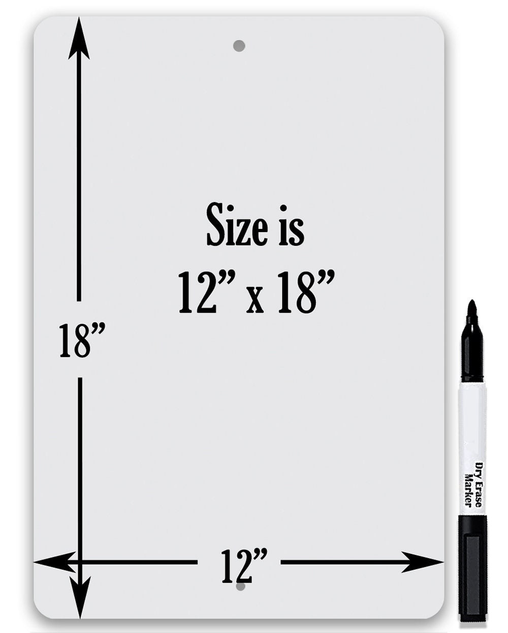 Size diagram for 12 x 18 in personalized dry erase metal sign with marker