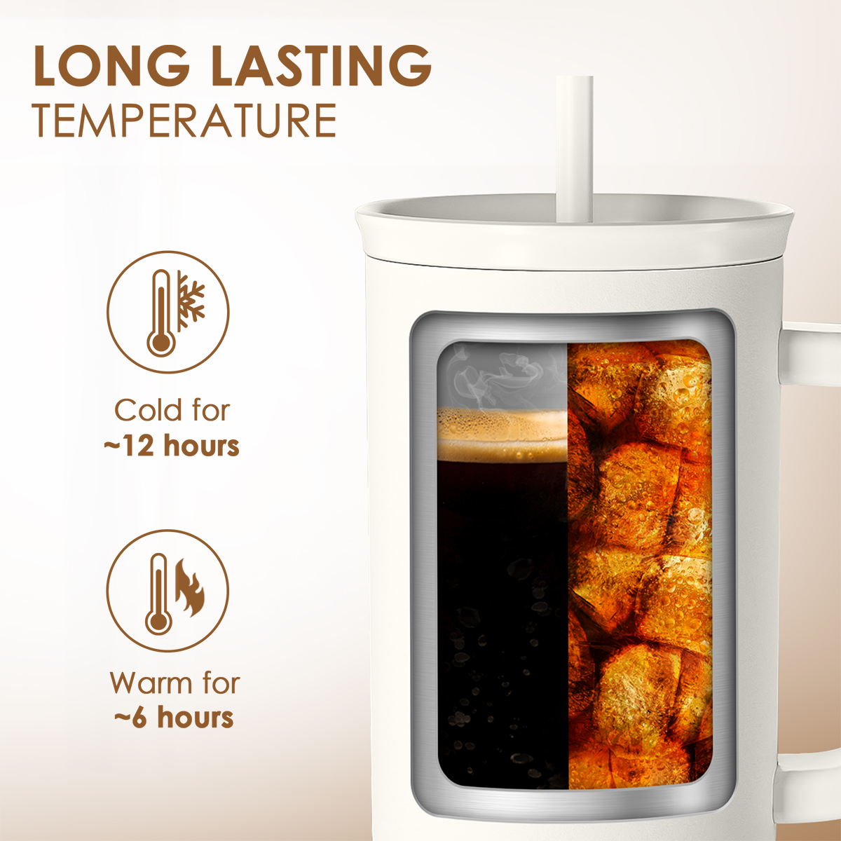 White slide-lid tumbler with handle, insulated window view and wife print