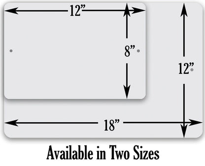 Metal sign size diagram: 12in tall, 18in wide, 8in spacing detail